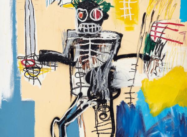 signed and dated ‘Jean-Michel Basquiat 1982’ (on the reverse) acrylic, oilstick and spray paint on wood panel 72 x 48 in.