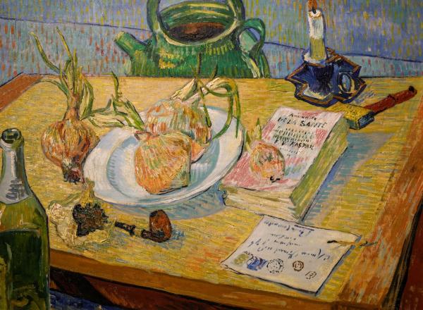Vincent van Gogh, Still life with a plate of onions, 1889, oil on canvas. License