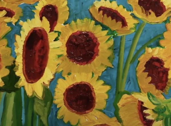 close up view of sunflower painting