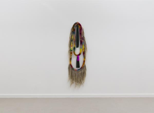 Tanya Aguiñiga, Extraño 15, 2021. Ice-dyed cotton rope, synthetic hair, flax.
