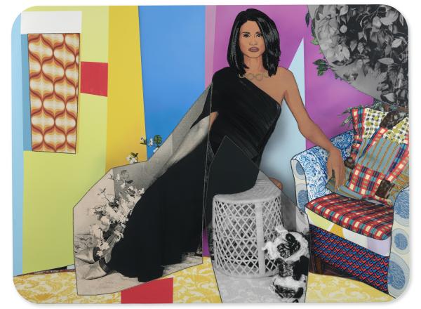 Mickalene Thomas (American, b. 1971), Isn’t She Lovely, Tracey Norman , 2022. Rhinestones, acrylic and oil paint on canvas mounted on wood panel, 72 x 96 in. The Newark Museum of Art, Purchase 2022 Collections Exchange Fund, Mr. and Mrs. William V. Griffin Fund, and Helen McMahon Brady Cutting Fund, 2022.6. © 2026 Mickalene Thomas / Artists Rights Society (ARS), New York