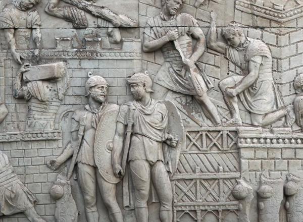 Trajan Column detail of men, relief carving