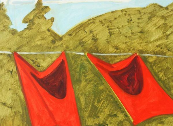 Lois Dodd, Two Red Drapes and Part of a White Sheet, 1981