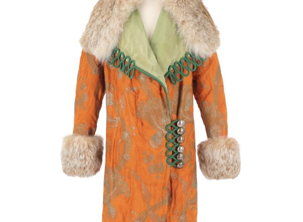 Paul Poiret, Evening coat, circa 1910, Gros de Tours trimmed with gold thread and silver-plated brocade, taffeta, trimmings, and silver-plated metal;