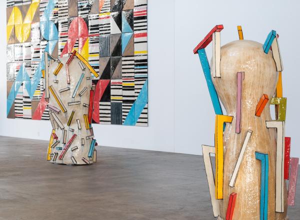 Jun Kaneko (Japanese-American, b. 1942), Untitled, 2022,Glazed ceramics, 69 ¾ x 27 x 31 inches.