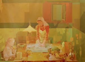 Melinda Matyas, Before the Dough rises, oil on canvas, 47 x 63 in