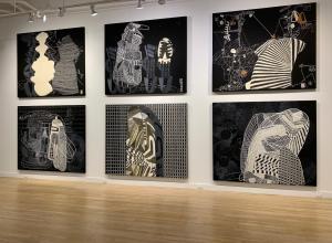 Cue Art Foundation 2019 NYC Installation of Sarah Amos' Solo Show Chalk Lines