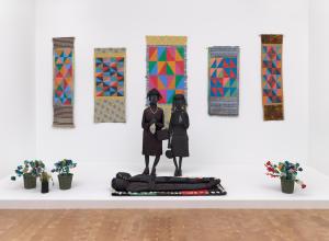  Exhibition view featuring The Wake and Resurrection of the Bicentennial Negro (1975–89). 