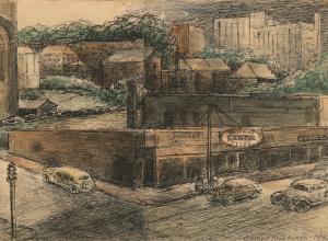 George Morrison, Native American, Grand Portage Chippewa, 1919–2000 Duluth Corner 1942 Pen and ink on paper 6 × 8 5/8 in. (15.2 × 21.9 cm)