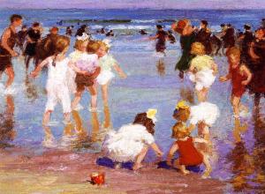 Edward Potthast painting of figures on the beach