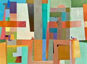  Harry A. Rich’s abstract acrylic painting, “Ode to a Quilter I Knew,” 53 x 56 inches,
