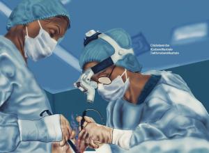 digital artwork that depicts two Black doctors, African according to the post caption, practicing neurosurgery 