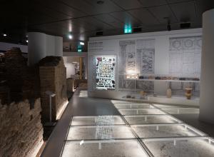 Interior View of Museo Ninfeo. Photo by Christopher Siwicki.One can see glass covered sections of floor scattered through the museum that reveal archeological sites