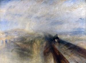 J.M.W Turner, Rain, Steam and Speed – The Great Western Railway (1844). Oil on canvas, 91 × 121.8 cm (36 × 48.0 in). National Gallery, London