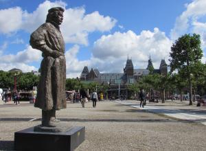 A statue of Rembrandt van Rijn near the Rijksmuseum in Amsterdam. Source.