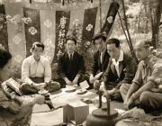 Isamu Noguchi in Nara with Saboro Hasegawa, Michio Noguchi, and other friends on his 1950 trip to Japan.