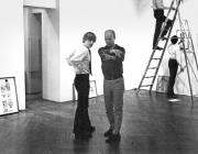 The author with Ray Johnson installing A Lot of Shirley Temple Postcards exhibition, March 1968