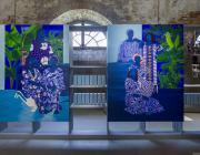 Installation view, Everything Precious is Fragile, 2024, Pavilion of Benin, 60th International Art Exhibition–La Biennale di Venezia. Moufouli Bello, détails "Egbe Modjisola", 2024