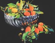 Pedro Diego Alvarado-Rivera, Reflejos de Naranjas Chinas, 2024, Oil on linen, 36.61 x 42.32 in, 93 x 107.5 cm