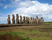 Ahu Tongariki on Easter Island. These moai were restored in the 1990's by a Japanese research team after a cyclone knocked them over in the 1960's.