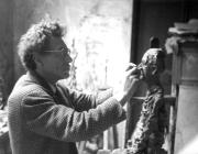 Alberto Giacometti in his studio in Montparnasse, Paris, photographed by his wife Annette.