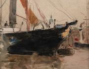 Berthe Morisot, Harbor Scene (Isle of Wight), 1880. watercolor painting of a ship