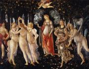 Sandro Botticelli, Primavera, or Allegory of Spring, painting of nine figures in a grove of trees
