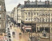 Camille Pissarro painting of a Paris street in the rain