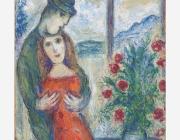 Marc Chagall (French, 1887-1985), Devant la Fenêtre à Sils, circa 1960-68. 19 3/4 x 18 1/2 in. (50.2 x 47cm). Estimate: $250,000 - $400,000.