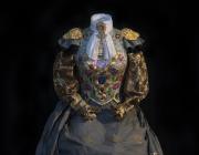 Fabiola Jean-Louis (Haitian, born 1978), Detail view of Justice of Ezili, 2021. Paper, gold, Swarovski crystals, lapis lazuli, labradorite, brass, ink, and resin.