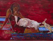 Julie Buffalohead, The Smallest Gift, 2024, Oil on canvas, 32 x 48 x 2 3/4 inches / 81.3 x 121.9 x 7 cm