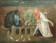 Leonora Carrington, Rabinos (the Rabbis), 1960. Oil on Canvas. 15 1⁄4 x 23 1⁄4 in. (38.735 x 59.055 cm). © Leonora Carrington / Arts Rights Society (ARS), New York.