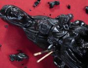 Theaster Gates, Black Madonna, 2017. Bronze and tar, 58 x 26 x 21 in. 