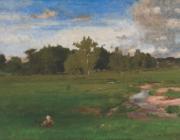 George Innes (American, 1825-1894). Meadowland in June, 1880. Oil on canvas. 18 x 26 1/8 inches. Bank of America Collection