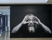 Installation View of Trace at L.A.’s Skirball Cultural Center. JORDAN RIEFE. featuring the artist's self-portrait