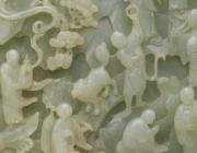 carved jade Table screen with landscape scene and small figures