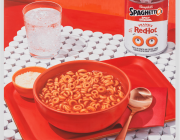 Jamian Juliano-Villani, Spaghettios, 2023. Oil on canvas. 73 x 83 1/2 inches (185.4 x 212.1 cm)