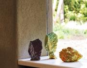 A Summer Arrangement: Object & Thing at LongHouse. LongHouse, East Hampton, New York. Photo by Adrian Gaut. Works pictured: [left to right] Julia Kunin, Purple Cliff, Green Providence and Fools Gold II (2022).