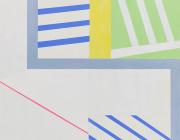 Eveline Luppi abstract geometric painting in blue, pale green, and yellow