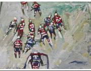 abstracted figures playing hockey, rendered to emphasize movement 