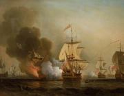Samuel Scott, Wager's Action off Cartagena, 28 May 1708, before 1772. Oil on canvas 33.9 x 8.9 in. National Maritime Museum, Greenwich, London.