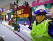 A scene from inside a virtual reality world created using Tilt Brush.