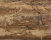 Chinese, Liao dynasty, 907–1125, Coffin box panel: Arranging an Outdoor Banquet