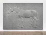 Charles Ray sculpture Two Horses bas relief in Granite, The ten-by-fourteen-foot granite relief by the acclaimed artist portrays two horses in profile, one fully articulated and a second figure behind it that is partially seen, evoking a ghost-like presence