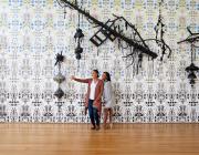 Visitors snap a selfie in front of new commissioned artwork and you did not even know enough to be sorry, 2022, by North Carolina artist Elizabeth Alexander