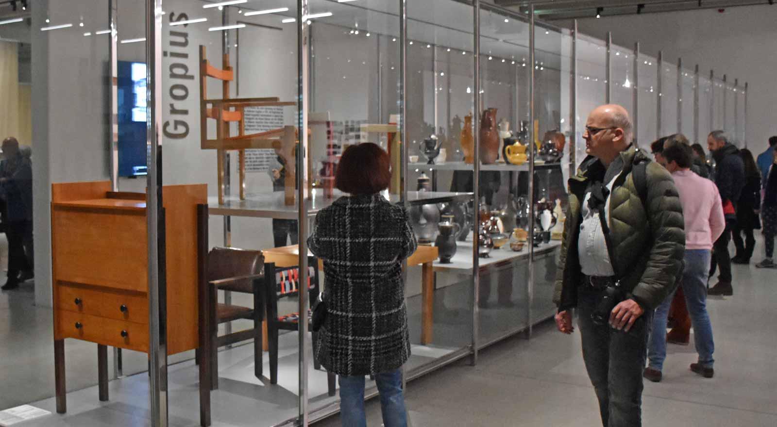 The Museum's first visitors explore the exhibits
