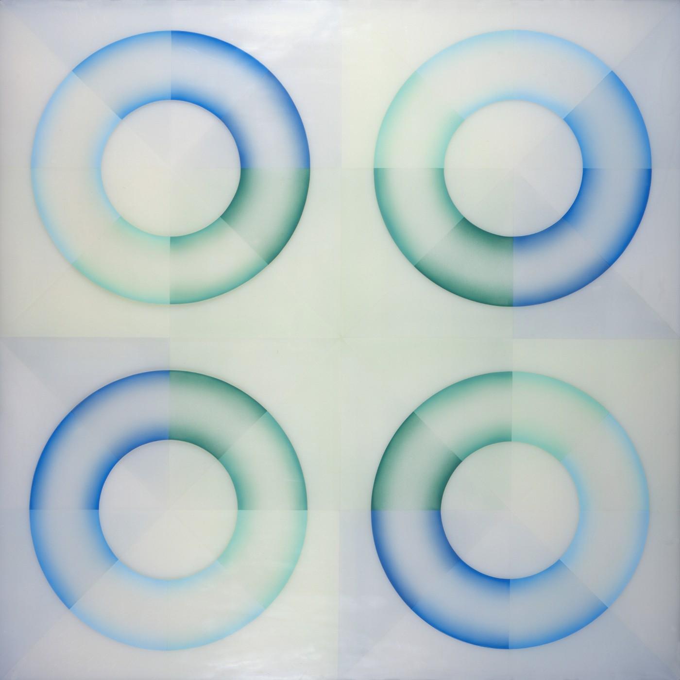 Judy Chicago, Pasadena Lifesavers Blue Series #2,1969-1970. Sprayed acrylic lacquer on acrylic. Collection of Elizabeth A. Sackler.