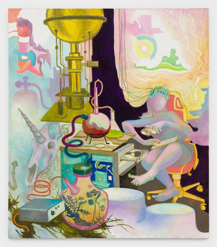 Hortensia Mi Kafchin, Tech, magic and good luck, 2023, oil on canvas, Courtesy PPOW Gallery