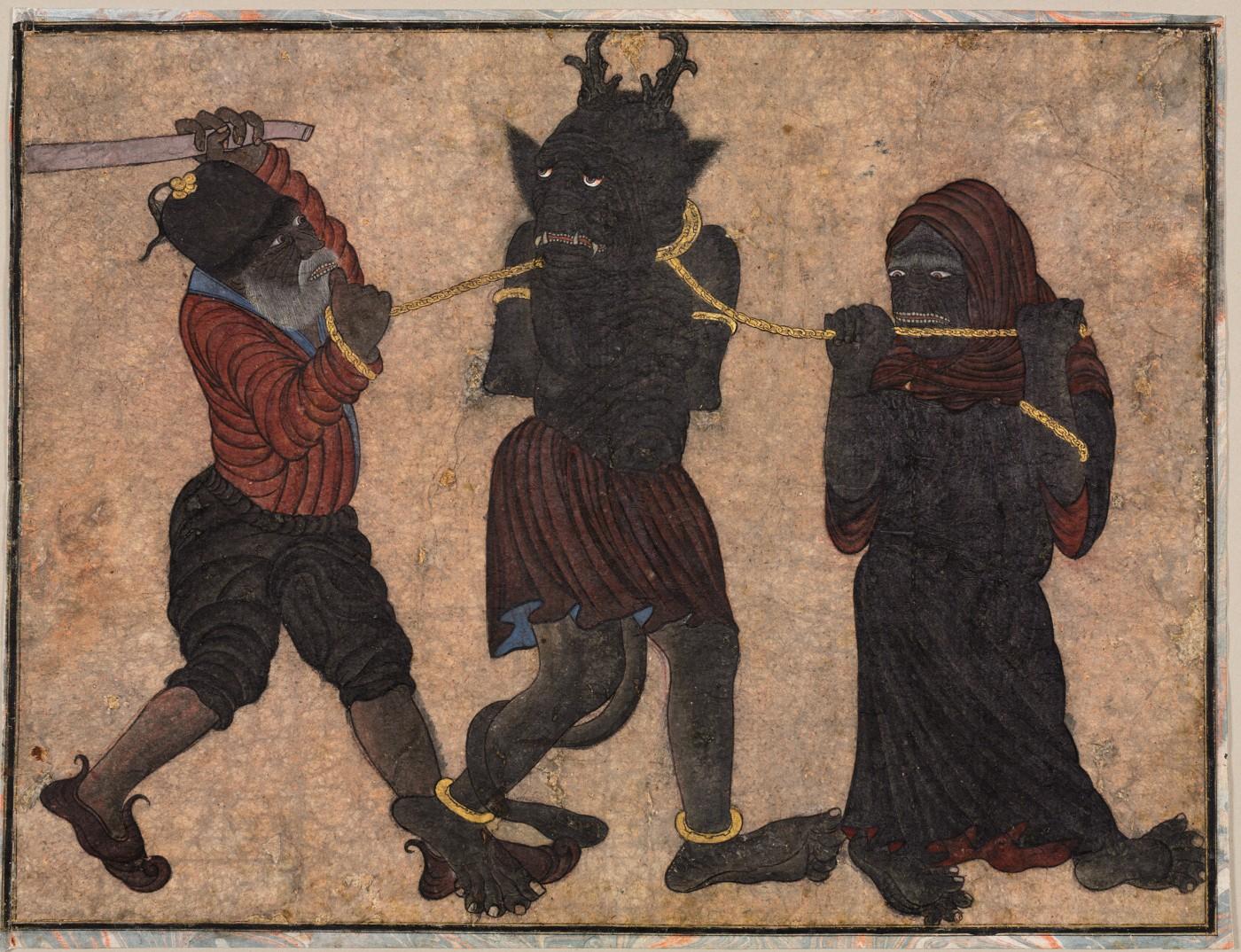 Demon in chains, c. 1453. Style of Muhammad Siya Qalam (Iranian)