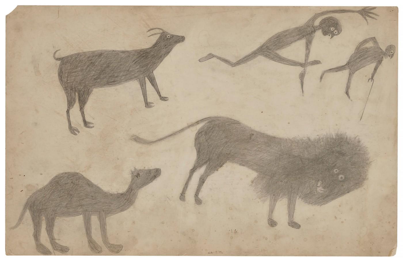 Bill Traylor (circa 1853-1949), Goat, Camel, Lion and Figures, circa 1939